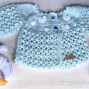 Saquito Tejido a Crochet. Modelo Exclusivo e Irrepetible. 0 a 3 Meses. Muñeco de Apego. Agua de Azahar 