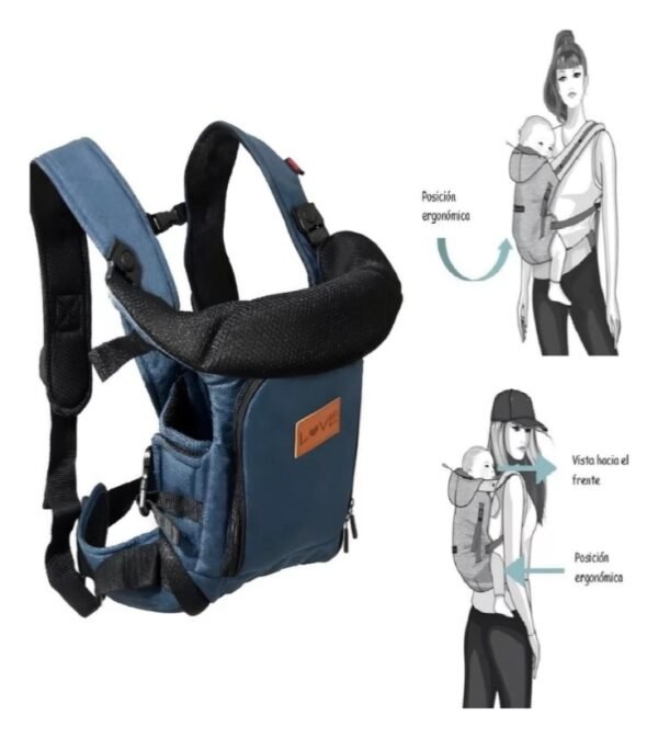 Mochila Porta Bebé Marca "Love" Color Azul - Imagen 4