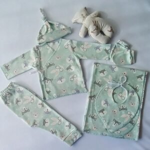 Set de Recibimiento RN 0 a 3 Meses Conjunto 6 Piezas Estampado Muñeco de Apego