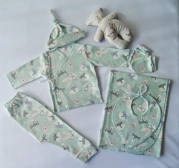 Set de Recibimiento RN 0 a 3 Meses Conjunto 6 Piezas Estampado Muñeco de Apego