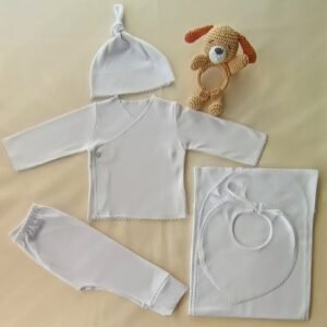 Set de Recibimiento RN 0 a 3 Meses Conjunto 5 piezas Blanco Algodón Pima Línea 