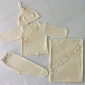 Set de Recibimiento RN 0 a 3 Meses Conjunto 4 Piezas Amarillo Patito con Broderie