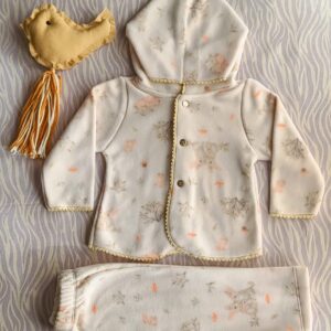 Conjuntos Estampados 2 a 3 Meses. 2 Piezas. Polar Soft. Saquito con Capucha